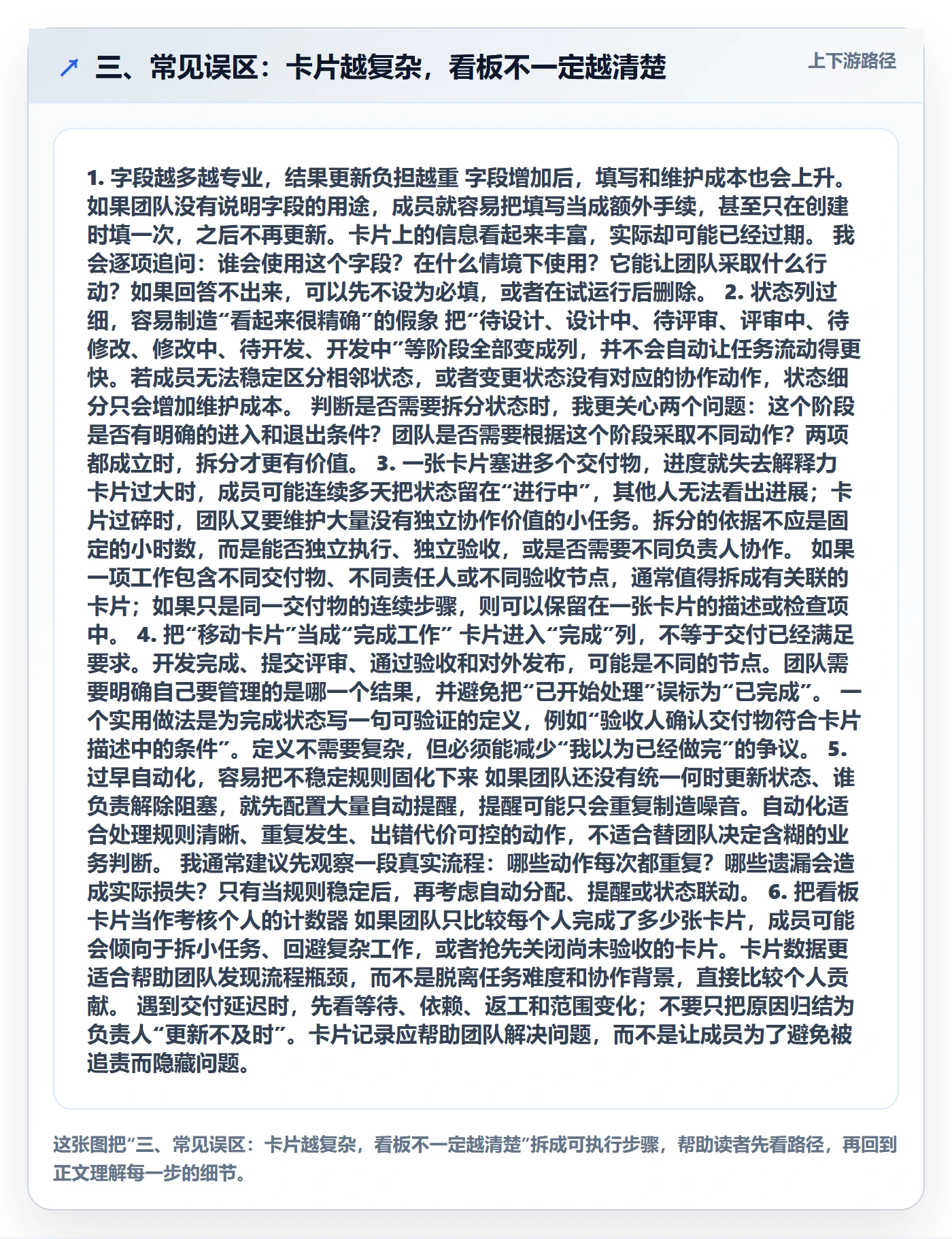 三、常见误区:卡片越复杂,看板不一定越清楚