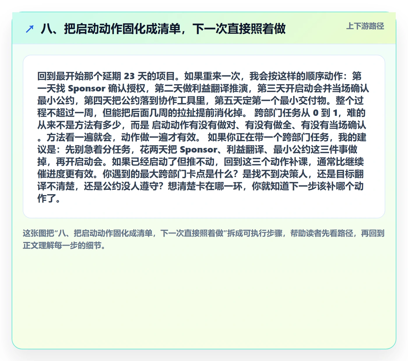 八、把启动动作固化成清单,下一次直接照着做