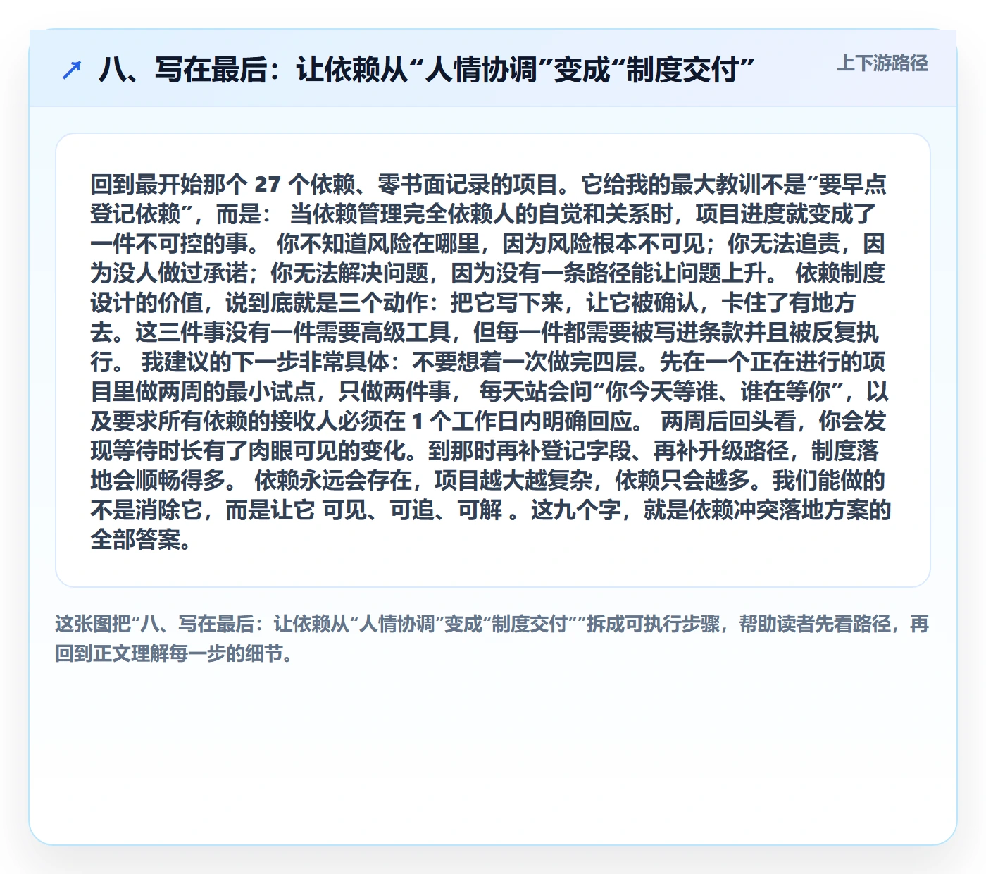 八、写在最后:让依赖从“人情协调”变成“制度交付”